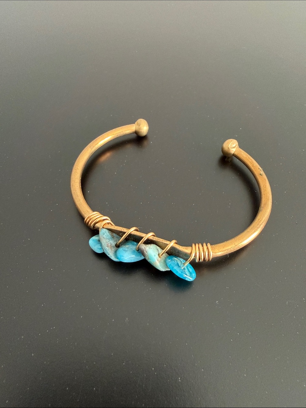 Handcrafted Blue Stone Copper Cuff Bracelet